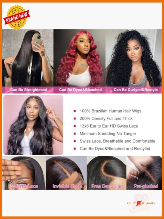 HD Lace Front Human Hair Wig 200% Density Pre Plucked Glueless 13x6 32 Inch main image 7